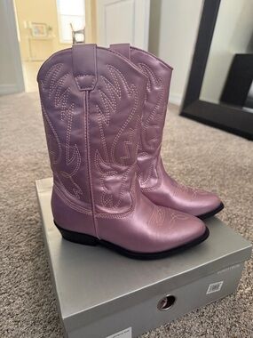 Nordstrom Girls Kassidy Metallic Pink Cowboy Boots 1M New